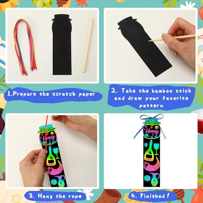JUNEBRUSHS Rosh Hashanah Scratch Art Bookmarks 30 Pack Jewish New Year Scratch Cards Rosh Hashanah Crafts for Jewish Activities Rainbow DIY Gifts Party Supplies - style: Rosh Hashanah Style