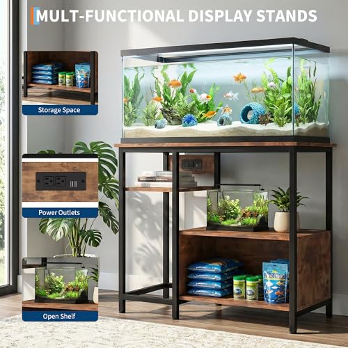 Garvee 40-50 Gallon Fish Tank Stand with Power Outlets, Heavy Duty Metal and Wood Aquarium Stand with 4-Tier Open Storage Shelves and Sturdy Legs