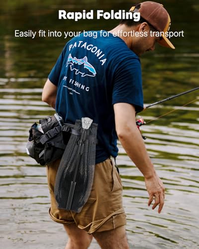 Pawfly Fishing Net with Collapsible Aluminum Handle and Nylon Mesh for Aquarium Pond Freshwater and Saltwater, Minnow Net for Bait and Trout, Portable Fishing Landing Net - size: 10" x 13"