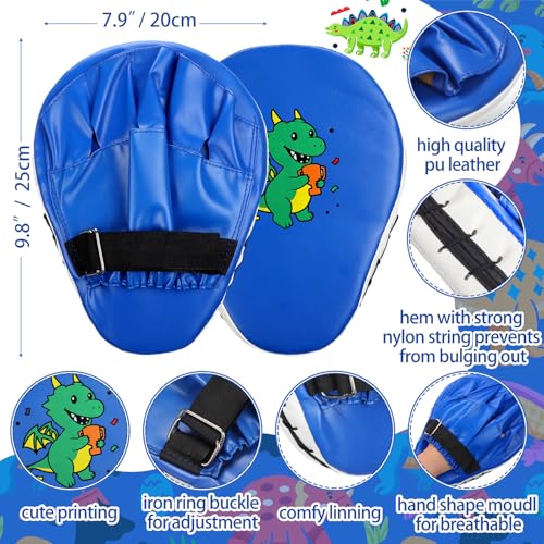 Boxing Gloves and Punching Mitts Set 4oz Gloves Boxing Pads Kids Youth Sparring Gear Training Equipment for Taekwondo Kick Karate Muay Thai MMA Martial Art - style: Blue Dragon