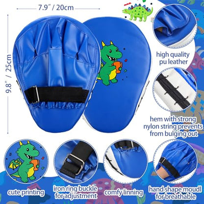 Boxing Gloves and Punching Mitts Set 4oz Gloves Boxing Pads Kids Youth Sparring Gear Training Equipment for Taekwondo Kick Karate Muay Thai MMA Martial Art - style: Blue Dragon