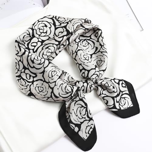 STARWHISPER 27" Square Head Scarf for Women Silk Feeling Satin Scarf Women Fashion Silk Scarf for Wrapping Hair - color: Rose World