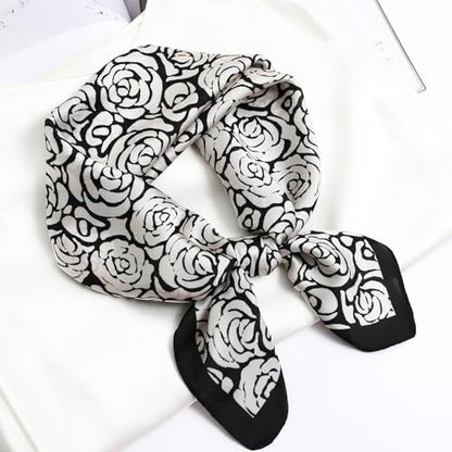 STARWHISPER 27" Square Head Scarf for Women Silk Feeling Satin Scarf Women Fashion Silk Scarf for Wrapping Hair - color: Rose World