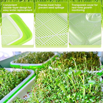 6 Pack Green Seed Sprouter Trays with Lid, Soil-Free Cultivation Germination Tray, Nursery Tray with Planting Paper for Indoors or Outdoors