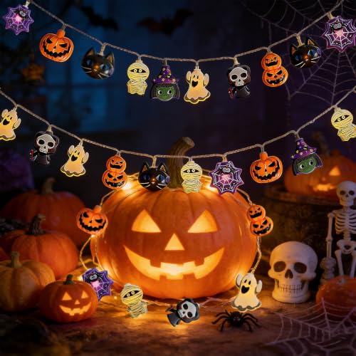 Halloween String Lights, 10 FT 20 LED Fall Fairy Lights USB & Battery Optional Halloween Decor Autumn Light 8 Flashing Modes Cute Skull String Lights 2026 Indoor Outdoor Decor for Home Yard Patio - style: Halloween String Lights