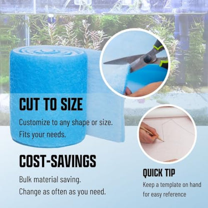 Aquarium Filter Media Pad Cut to Fit Roll, 12" x 72" (6 ft)
