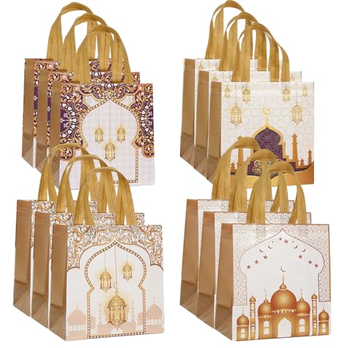 12pcs Large Eid Mubarak Gift Bags，Reusable Ramadan Bag with Handles ramadan Goodie bags Non Woven Eid Bag for Ramadan Kareem Eid Mubarak Party Supplies