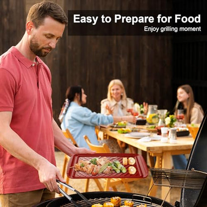 LEHAHA Grilling Prep Trays, Melamine BBQ Prep and Serving Platters and Tray for Outdoor Entertaining, Large Food Serving Trays, Set of 2, 17.2" x 10.5",Great for Grilling Lovers,Black and Red - color: Black and Red
