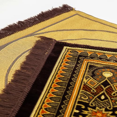 Muslim Prayer Rug, Soft Plush Thin Islamic Prayer Mat, Janamaz, Sajada, Praying Carpet, Islamic Gift for Men & Women, Islamic Ma, Eid & Ramadan Gift with Prayer Beads, 26x43 inch, Black - color: Kaaba / Midnightblack