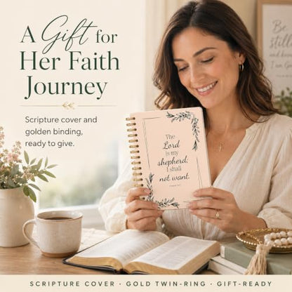 Hardcover Blank Christian Notebook – 140 Pages – Psalm 23:1 | Lined Pages with Bible Verse Cover – Inspirational Writing Spiral Notebook for Bible Study, "Lord is my Shepherd" - color: Shepherd_Cream