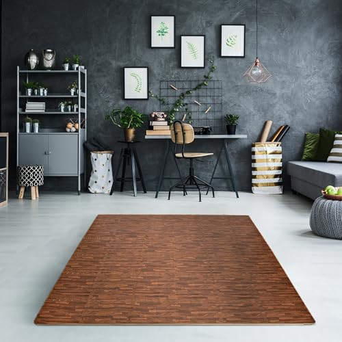Sorbus Wood Grain Floor Mats Foam Interlocking Mats Each Tile 1 Square Foot 3/8-Inch Thick Flooring Wood Mat Tiles - Home Office Playroom Basement Trade Show (16 Tiles,16 Sq ft, Brown) - color: Brown