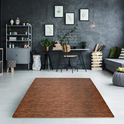 Sorbus Wood Grain Floor Mats Foam Interlocking Mats Each Tile 1 Square Foot 3/8-Inch Thick Flooring Wood Mat Tiles - Home Office Playroom Basement Trade Show (16 Tiles,16 Sq ft, Brown) - color: Brown