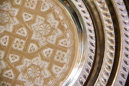 Moroccan Tea Tray Serving Cocktail Silver Handmade Fez Small Or Large Round (9/11/13/15 Inches) (11 Inch) - size: 11"