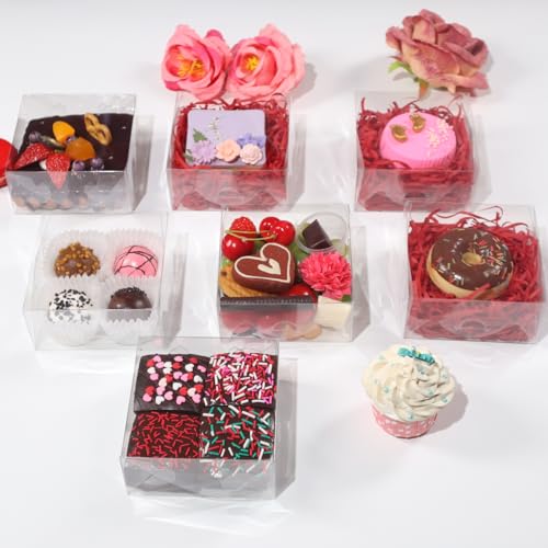 RomanticBaking 15PCS 5x5x2 Inches Full Clear Chocolate Covered Strawberries Boxes Cookies Boxes Mini Bundt Cake Pie Cinnamon Roll Treat Boxes Chocolate Truffle Box Party Wedding Favor - size: 5"X5X2"