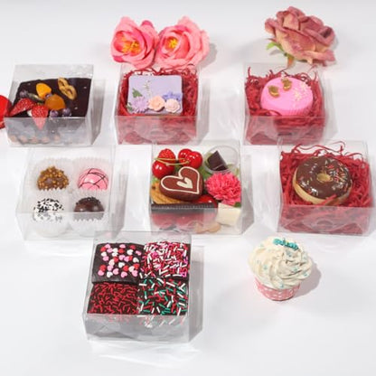 RomanticBaking 15PCS 5x5x2 Inches Full Clear Chocolate Covered Strawberries Boxes Cookies Boxes Mini Bundt Cake Pie Cinnamon Roll Treat Boxes Chocolate Truffle Box Party Wedding Favor - size: 5"X5X2"