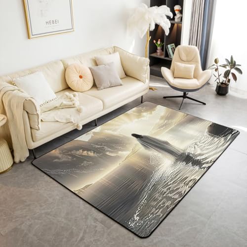 Homewish God Western Kids Area Rug,Bible Verse Original Artwork Faith Indoor Floor Mat Entrance Rug for Girls Boys,Sea Waves Ocean Nature Non Slip Rug,Grey Couch Living Room Decor,5'x6'6'' - color: Grey, size: 4'11" x 6'7" (Rectangular)