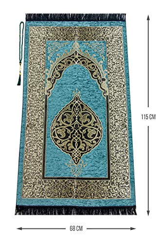 ihvan online Muslim Prayer Rug with 99 Beads Tasbih, Soft Chenille Sajadah, Lightweight & Foldable Janamaz, Portable Travel Prayer Mat, Islamic Gift for Eid, Ramadan, Hajj & Umrah, Mint Green - color: Mint Green