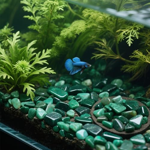 Aquarium Decor Gravel 0.96LB Natural Pebbles Fish Tank Stones Vase Filler Succulent Rocks Polished Crushed Bulk Irregular Shaped - Green - color: Green