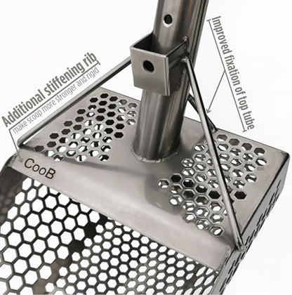 CooB Upgraded Beach Sand Scoop Metal Detector Tool Pro Series Shark 710 | Stainless Steel 1.5mm. Mixed Hexahedron 7-10mm Holes. Light and Strong Metal Detecting Hunting Tool. Powered by CooB