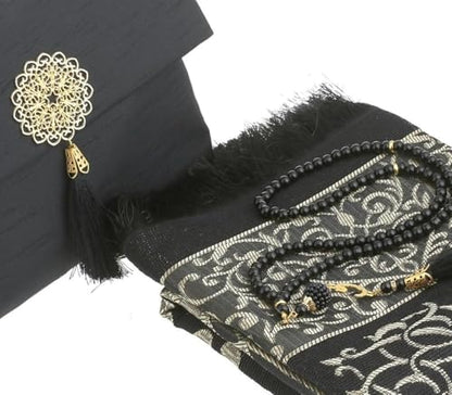 Premium Area Rug for Islamic Prayers - Muslim Prayer Mat and Rug for Men with Arabic Gifts - Traditional Islamic Prayer Rug Islam - سجادة صلاة Included - color: Black