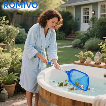 Pool Skimmer Net with Telescopic Pole – Fine Mesh for Leaves, Dust, Debris – Lightweight Safe-Edge Extendable 2.6–5.7 ft Aluminum Handle for Pools, Spas, Hot Tubs, Ponds & Garden Water - size: 6