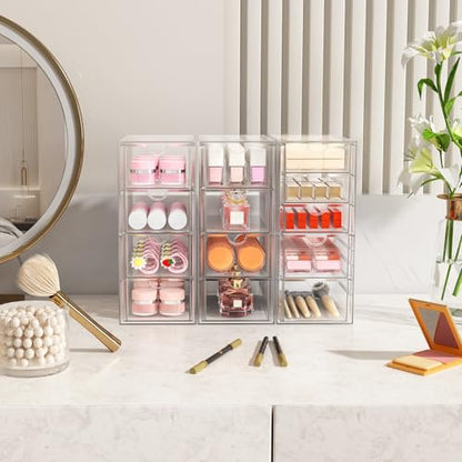 ARSTPEOE Acrylic 13-Drawer Storage & Makeup Organizer for Desk, Bath | Smooth-glide drawers, clear acrylic, stackable, dustproof, wipe-clean, for eyeliners, lip liners, markers, push pins,pen - size: 13 Drawers