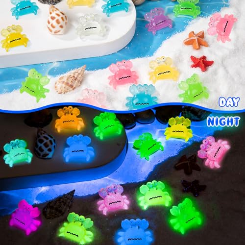 63PCS Luminous Mini Resin Crabs Figurines Cute Tiny Miniature Crabs | 7 Colors Cute Crab Figurines Glow in The Dark, Micro Moss Landscape, Dollhouse, Pots, DIY Crafts, Hidden Game - style: MiniCrab 63PCS