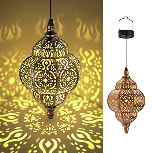 Hapjoy Hanging Solar Lights Outdoor Garden Decor Solar Lantern Waterproof Plastic Moroccan Outdoor Decorations for Patio Pathway Yard Backyard Garden Decorative (1 Pack, Bronze) - style: bronze