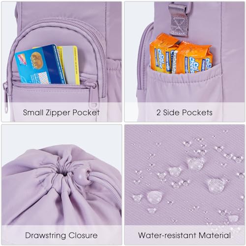 sportsnew 40oz Insulated Crossbody Water Bottle Bag Gym Hiking Phone Pocket | Water-resistant Lining, Padded Strap, Top Handle, Drawstring, Phone Pocket, Elastic Slots, Built-In Key Clip for Gym Walking - color: Purple