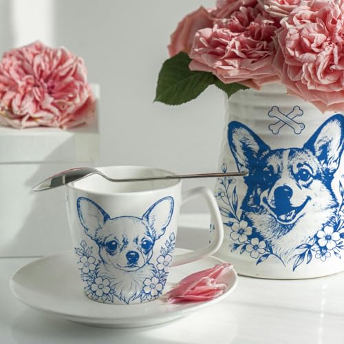 SUPERDANT 5PCS Dogs Underglaze Paper Transfer Floral Dog Transfer Papers for Clay Ceramic Porcelain Under Glaze Transfers for Pottery Enamel Decals Blue Decal Handcrafted Gifts - style: Flower with dog