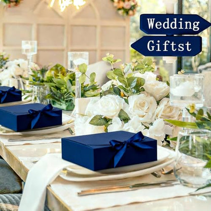 WLUSEAXI 10pack Gift Boxes with Lids, 6.5''x6.5''x2'' Blue Gift Boxes For Presents, Paper Boxes with Ribbon for Birthday Wedding Party Chocolate Candy - color: Blue