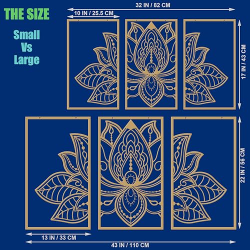 ESTART 3 Pcs Lotus Flower Metal Wall Art Decor, Religion Faith Mandala Home Wall Decoration for Living Room, Bedroom, Office and Yoga Room Hanging Decor (Gold) : ESTART: Home & Kitchen