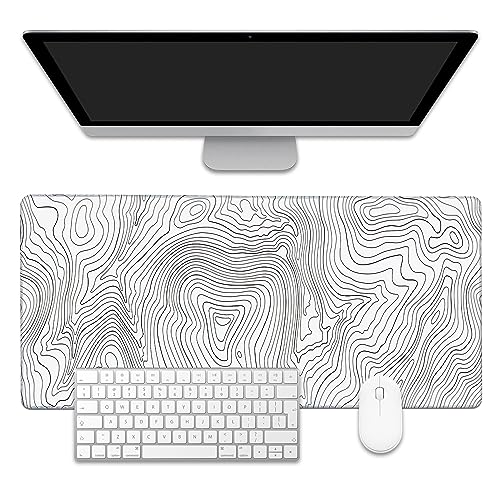 Mouse Pad,Topographic Line Desk Mat for Desktop,Desk Pad with Non-Slip Base and Stitched Edge,Extended Mousepad for Office and Home 35.4X15.7 Inch - color: Topographic Line