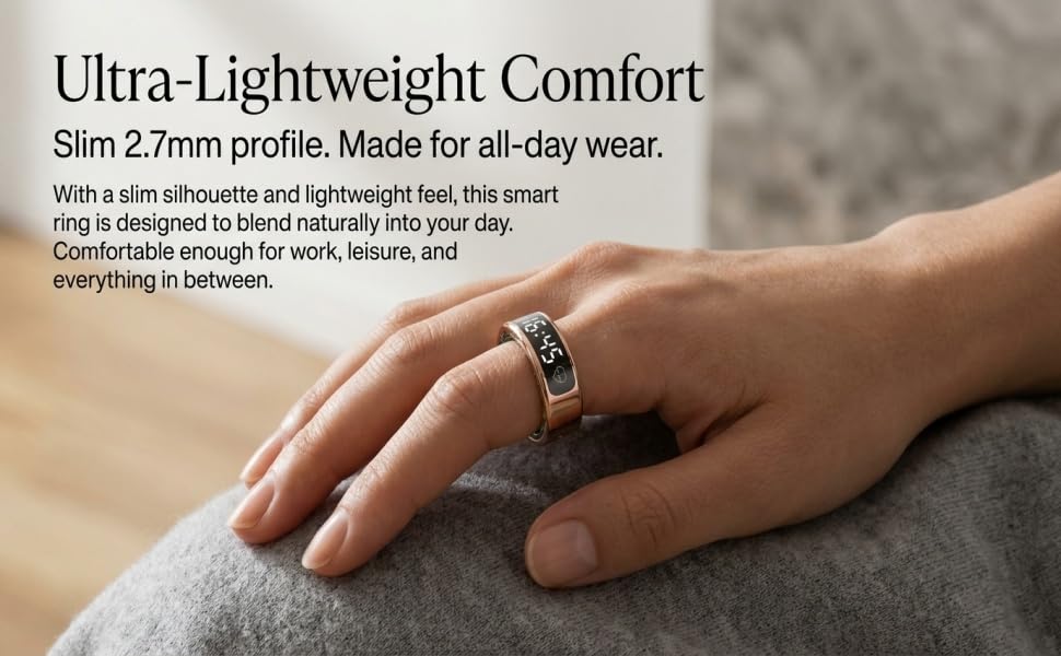 Smart Ring with Display for Men Women, Fitness Tracker Ring with Sleep Tracking, Heart Rate & Blood Oxygen Monitor, Activity Tracker Smart Ring with Step Counter (9#) - size: 9#