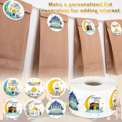 Nezyo 600 Pieces Ramadan Mubarak Stickers Eid Islamic Kareem Wall Window Stickers Ramadan Envelopes Gift Bags Labels for Eid Party Decorations(Cartoon Style) - style: Cartoon Style