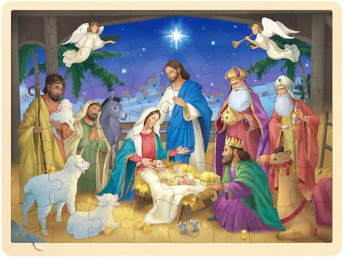 Wooden Nativity Puzzle, 48 Piece Puzzles for Kids Ages 3-5, Nativity Set Christmas Puzzle for Kids Ages 4-8 - style: 48 Piece