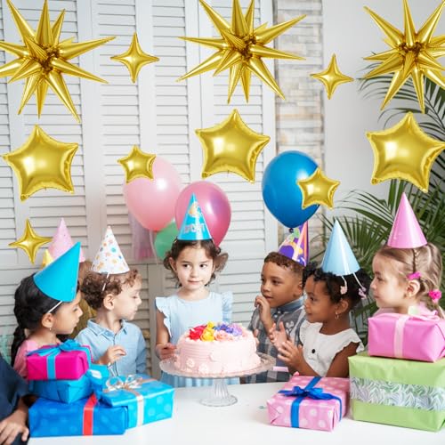 Gold Star Balloons,16Pcs 22/18/10 Inch Foil Birthday Graduation Decorations - color: Gold