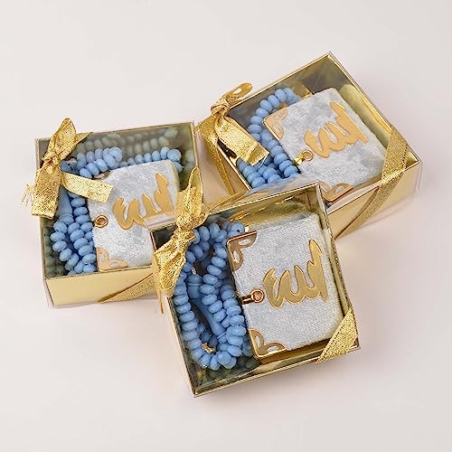 BABY SHOWER CHOCOLATE Set of 10 Islam Quran Tasbeeh Islamic Set | Holy Quran Prayer Beads Gift Box Favor (Blue) - color: Blue