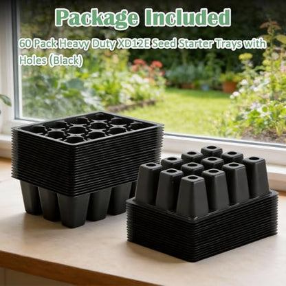 RooTrimmer 60 Pack Reusable 12-Cell Seed Starter Tray, Plant Starter Trays with Large Drainage Holes for Seed Germination, Easy to Repotted, Fits Standard 1020 Flats and TD377 Trays, Black - color: Black, size: 12 Cells-60P