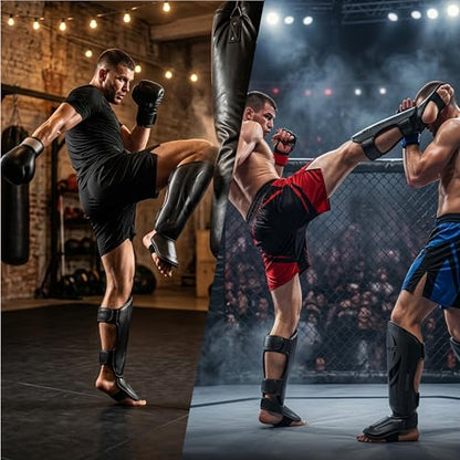 Upgraded Thickened Muay Thai Shin Guards with Instep | Enhanced Impact Protection, Kickboxing & MMA Leg Guards, Martial Arts Sparring Training, Durable for Men Women - size: Large