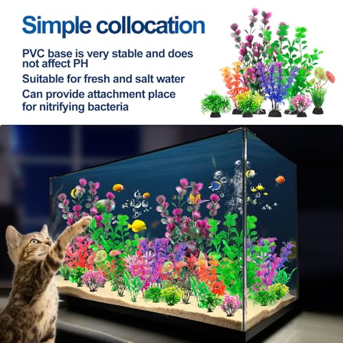 CousDUoBe 30Pcs Aquarium Plants, Fish Tank Accessories Artificial Aquatic Plants,Full Set of Fish Tank Decorations, Various Sizes