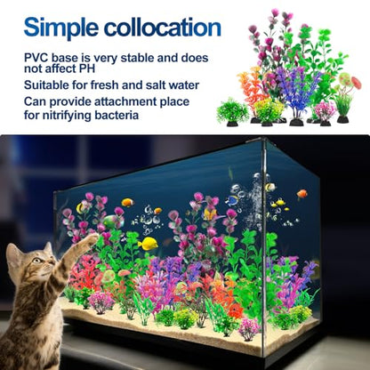 CousDUoBe 30Pcs Aquarium Plants, Fish Tank Accessories Artificial Aquatic Plants,Full Set of Fish Tank Decorations, Various Sizes