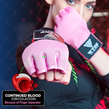 WYOX Boxing Hand Wraps Inner Gloves & Curved Focus Mitts Bundle for Men & Women Adults – 80cm Wrist Support, Gel Padding, MMA Muay Thai Kickboxing Training Gloves & Pads