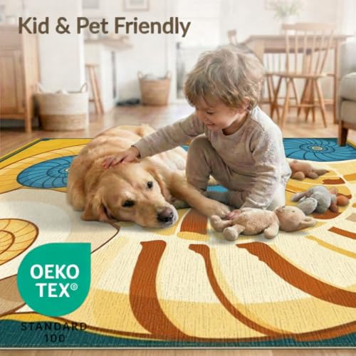 6'x9' Washable Art Nouveau Geometric Area Rug, Teal Foldable Non-Slip Large Carpet for Queen Size Bedroom, Under Bed, Master Bedroom, Foldable Easy Care Carpet| Ref:1952506 - color: Gold/Pattern 25, size: 6' x 9' (Rectangular)