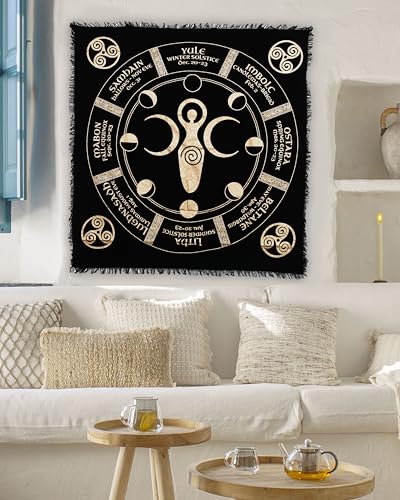 Indian Consigners Moon Phases Triple Moon Altar Cloth Celestical Tarot Deck Alter Tablecloth Sacred Place Moon Cycle - color: Black-gold, size: 18" x 18" (Square)
