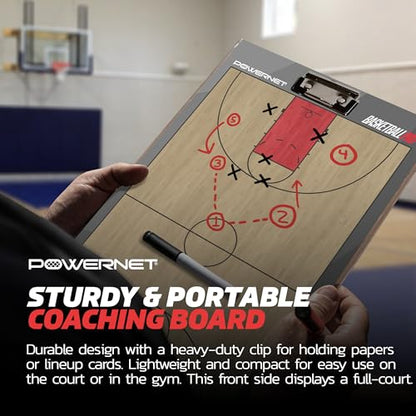 PowerNet Magnetic Coaching Clipboard, Basketball Whiteboard with Line Up Chart, Double Sided Dry Erase Board, Weatherproof Coach Clipboard, Includes 2 Dry Erase Markers - style: Basketball