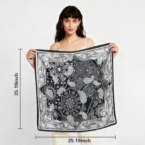 27" Head Scarf Like Satin Silk for Women,Hair Scarves Bandana,Headband Silk Feeling for Hair Wrap - color: White+brown+black