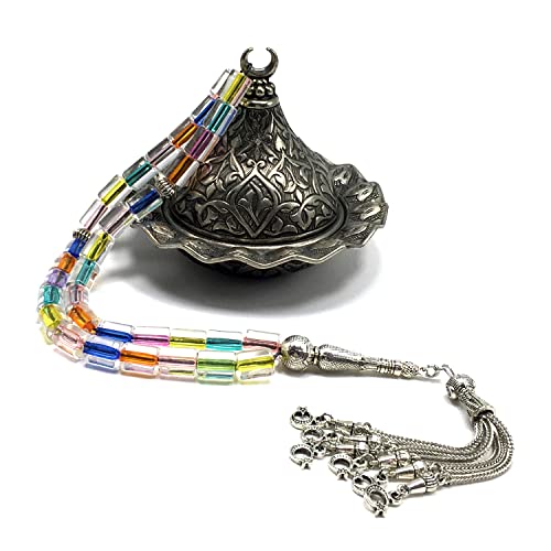 Mixed Color Transparent Column Acrylic Worry Beads, Prayer Beads, Tesbih, Tasbih, Tasbeeh, Rosary, Misbaha, Masbaha (10x7.5mm-33 Beads) - color: Acrylic Mixed Color Transparent Column -10x7.5mm-33 Beads
