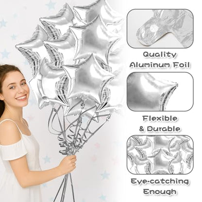 Silver Star Balloons Graduation Foil Balloons Easter Mylar Balloon For Helium Metallic 12pcs 18 Inch Silver Birthday Decorations Room Decor Party Decorations Baby Shower Anniversary Wedding Christmas - style: Silver
