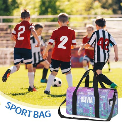 Personalized Dance Bag,Dreamy Glittery Effect, Pink with Blue | Custom Small Sport Gymnastics Weekender Sleepover Travel Duffel Bag - color: Blue Pink
